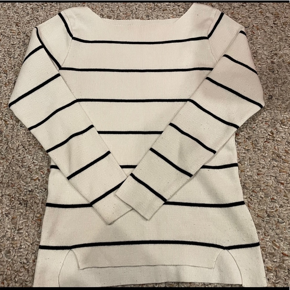 White Sweater with Black Stripes, Size S